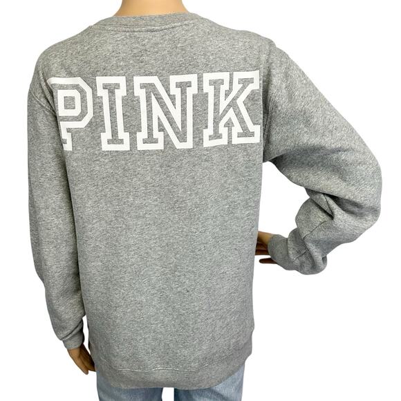Pink Victoria's Secret Campus Crew Sweatshirt Gray Fleece Lined Size XS - Picture 5 of 10